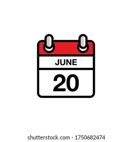 20 de junio día plano del icono del calendario del mes. Concepto de fecha y hora. Diseño de ilustración de vector