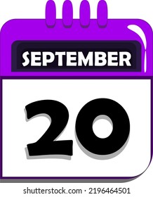 20th of September. calendar with date number twenty, twentieth day of september, month of september