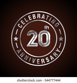 20th Silver grunge anniversary logo, laurel wreath isolated on brown background, vector design
