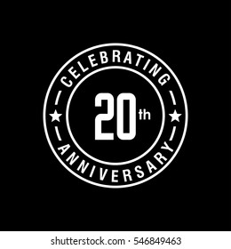 20th white anniversary logo, vector celebration design with circle on black background.
