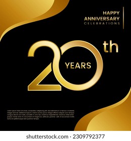 20th year anniversary design template with gold color, vector template illustration