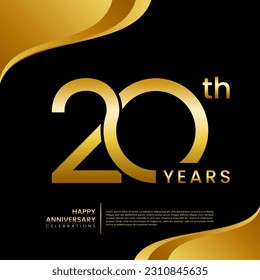 20th year anniversary logo design with gold color, logo vector template