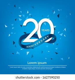 20th years anniversary celebration emblem. white anniversary logo isolated with blue circle ribbon. vector illustration template design for web, poster, flyers, greeting card and invitation card