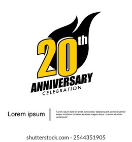 20th years anniversary celebration emblem. anniversary logo isolated with sparks - fireball on white background. vector illustration template design for web, flyers, poster, greeting card