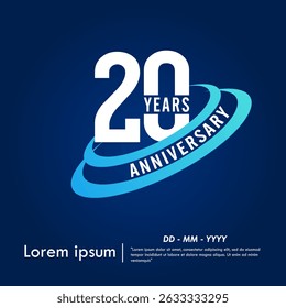 20th years anniversary celebration emblem. elegant anniversary logo isolated with blue oval ring on dark blue background. vector illustration template design for web, flyers, poster, greeting card