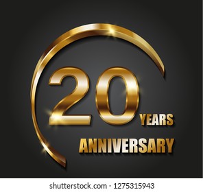 20th years anniversary celebration.Gold 20 years anniversary logo design.
