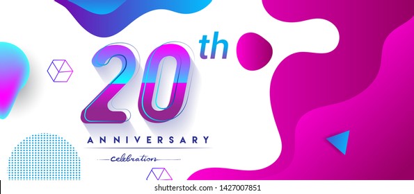 20th years anniversary logo, vector design birthday celebration with colorful geometric background and circles shape.