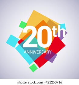 20th years anniversary logo, vector design birthday celebration with colorful geometric isolated on white background.