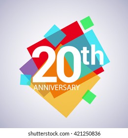20th years anniversary logo, vector design birthday celebration with colorful geometric isolated on white background.