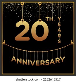 20th years anniversary, vector design for anniversary celebration with gold color on black background, simple and luxury design. logo vector template