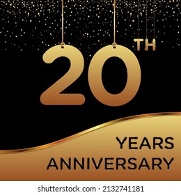 20th years anniversary, vector design for anniversary celebration with gold color on black background, simple and luxury design. logo vector template