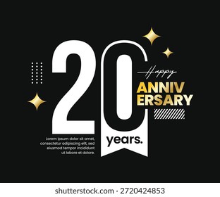 Logotipo vetorial do aniversário de 20 anos com espaço negativo. Moderno, limpo, minimalista, estilo plano. Para logotipo, ícone, convite, aniversário, cartão de saudação e evento de celebração, momento precioso