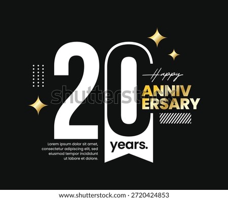 20th years anniversary vector logotype with negative space. Modern, clean, minimalist, flat style. For logo, icon, invitation, birthday, greeting card, and celebration event, precious moment