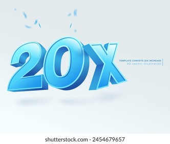 20x blue number symbols. 3D vector illustration template. Isolated on white background.