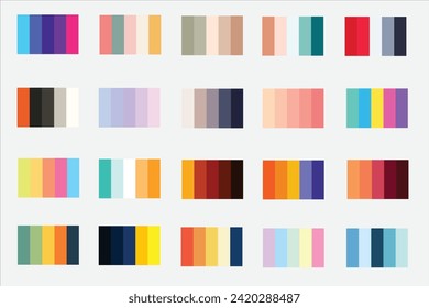 20x5 Color Palettes 1 with Hex Codes Vector, Discover 20 Sets of Vibrant Vector Color Palettes - 5 Unique Colors Each for Stylish Designs: Light, Dark, Vintage, Retro Inspirations, New