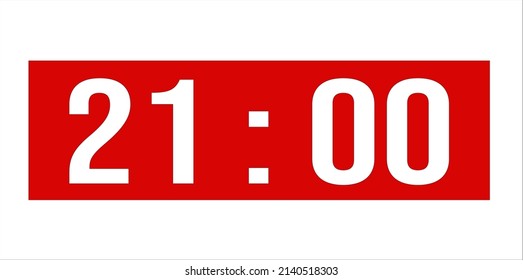 21.00 horas en un reloj rojo rectangular de pared retro. Ilustración de imagen vectorial con marca de tiempo aislada en fondo blanco, vector