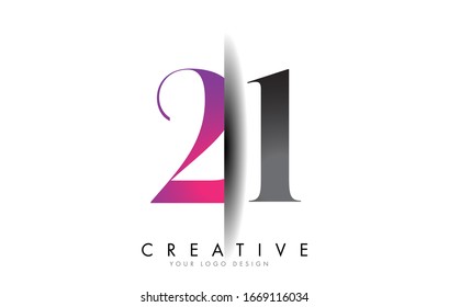 21 2 1 Grey and Pink Number Logo with Creative Shadow Cut Vector Illustration Design.