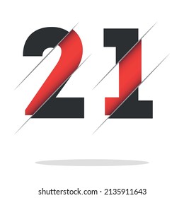 21 2 1 Diseño de logotipo numérico con corte creativo y fondo de círculo negro. Diseño de logotipo creativo.