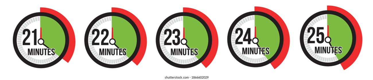 21 to 25 minutes timer, stopwatch or countdown icon. Time measure. 
