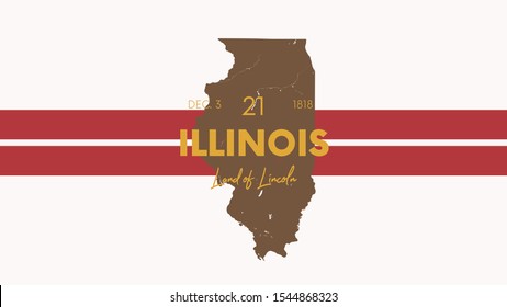21 of 50 states of the United States with a name, nickname, and date admitted to the Union, Detailed Vector Illinois Map for printing posters, postcards and t-shirts svg