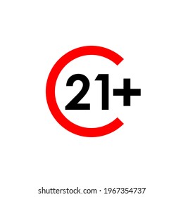 21+ age limit vector sign, red arc with black digits