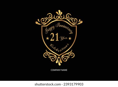 21 Anniversary celebration logotype with handwriting golden color elegant design