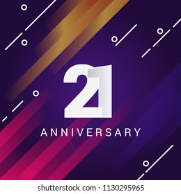 21 Anniversary celebration logotype with paper cut style font number isolated on colorful background