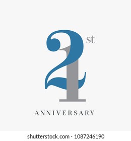 21 anniversary celebration overlapping number blue and grey simple logo, isolated on grey background