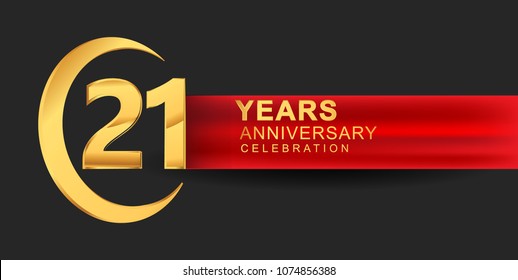 21 anniversary design logotype golden color with ring and red ribbon for anniversary celebration