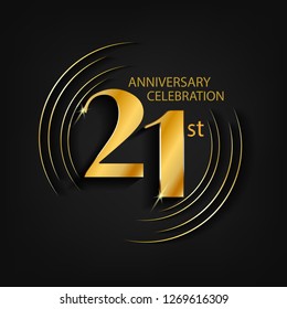 21 anniversary gold with a circle frame and a dark background, giving the impression of luxury