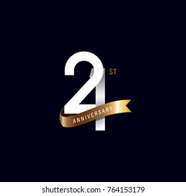 21 anniversary logo with gold ribbon. template design for web, game ,Creative poster, booklet, leaflet, flyer, magazine, invitation card