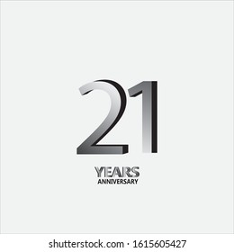 21 anniversary logo with silver. Vector design template elements for your birthday celebration.