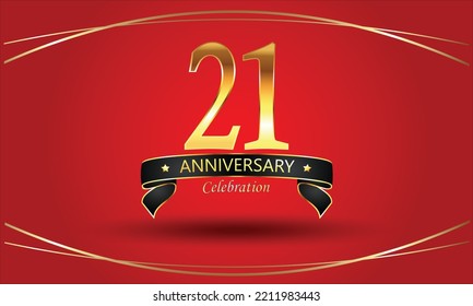 21 Anniversary Red Background 21st Golden Stock Vector (Royalty Free ...