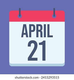 21 April Calendar. Blue Background. Vector Calendar.
