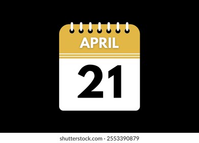 21 April calendar icon text page monthly web design on golden, black, and white background vector, icon, or illustration with the month of April 21