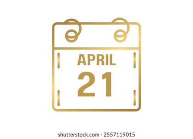 21 April calendar icon text page monthly web design on golden and white background vector, icon, or illustration with the month of April 21