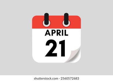  21 April calendar icon text page monthly web design on red, white, black and ash background vector, icon, or illustration with the month of April 21