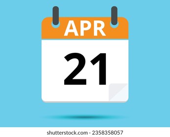 21 April. Flat icon calendar isolated on blue background. Vector illustration.