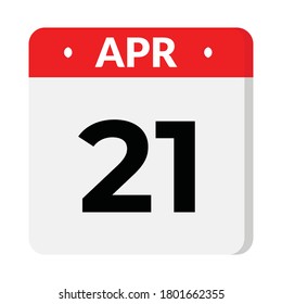 21 de abril icono del calendario de estilo plano, 