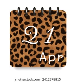 21 April. Leopard print calendar daily icon. White letters. Date day week Sunday, Monday, Tuesday, Wednesday, Thursday, Friday, Saturday.