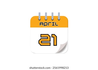 21 April month single day vector, illustration, calendar with yellow, black and white color background calendar April 21