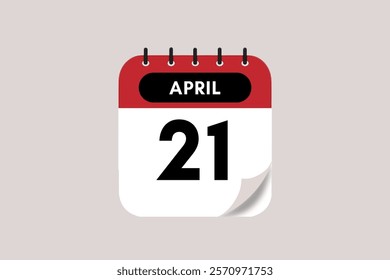 21 April month single day vector, illustration, calendar with rose red, black and off-white color background calendar April 21