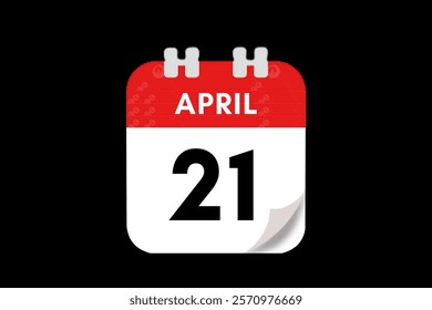 21 April month single day vector, illustration, calendar with red, gray, white and black color background calendar April 21