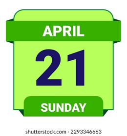 21 April, Sunday. Date template. Useful design for calendar or event promotion. Vector illustration EPS 10 File. Isolated on white background. 