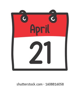 21 April. Vector flat daily calendar icon. Date and time, day, month. Holiday