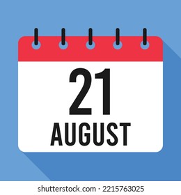 21 August Calendar. Blue Background. Vector Calendar.