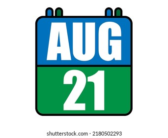 21 August calendar. Blue and green calendar page for August days. Vector isolated on white background.
