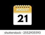 21 August calendar icon text page monthly web design on golden, black, and white background vector, icon, or illustration with the month of August 21