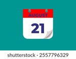 21 August calendar icon text page monthly web design on red, and blue background vector, icon, or illustration with the month of August 21