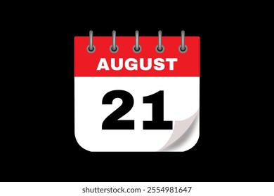 21 August calendar icon text page monthly web design on red, white and black background vector, icon, or illustration with the month of August 21